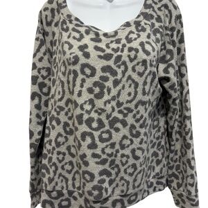 LAZY SUNDAYS Women’s Gray Cheetah Long Sleeve Top Super Soft Large